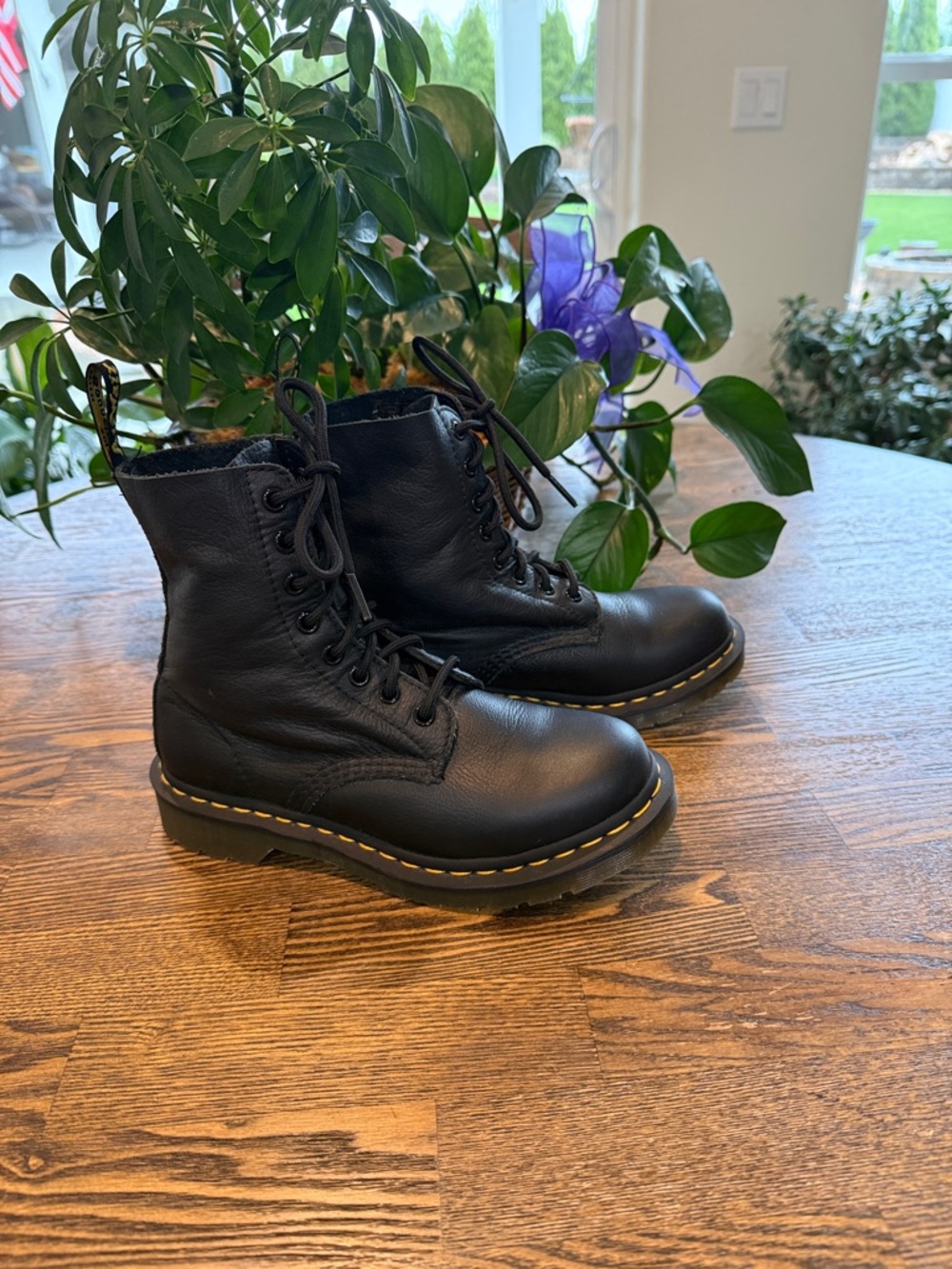 Dr. Martens Black Leather Lace-Up Boots with Yellow Stitching 1460’s